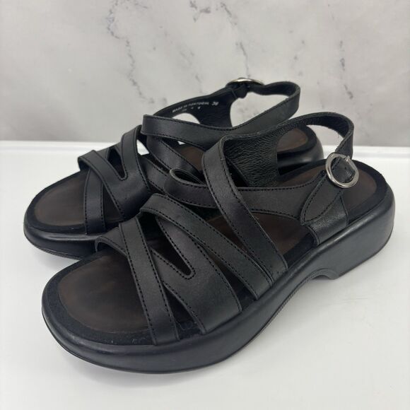 Dansko Lolita Sandal Leather Womens 36 6 Blk Slingback Strappy Rocker Block Heel - Picture 2 of 16